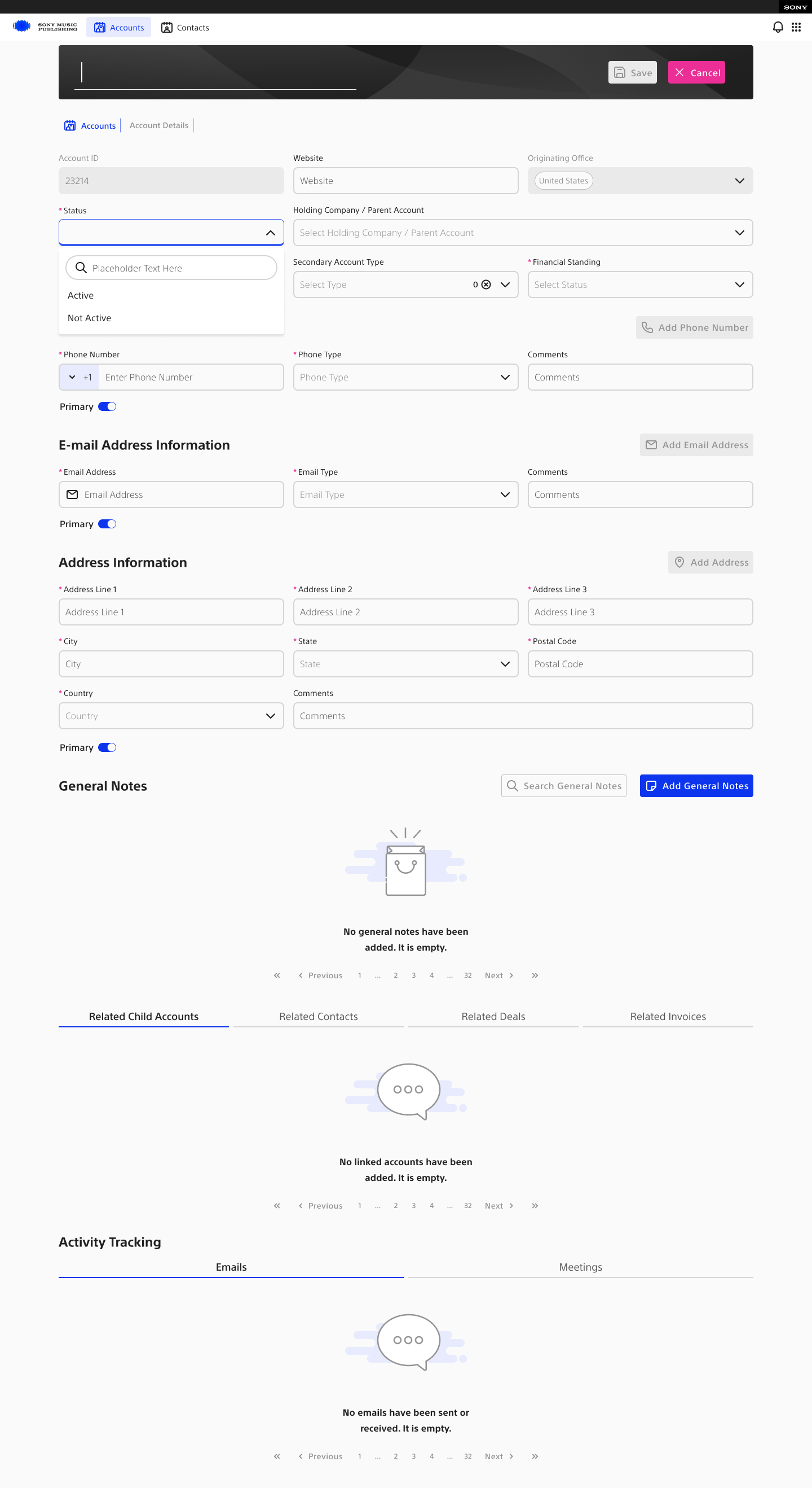 Account details — empty state